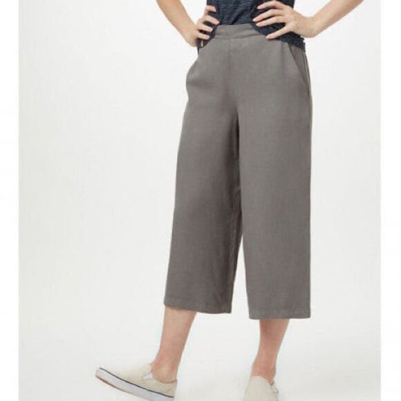 Tentree Women’s Laurel Wide Leg Cropped Pull On Pants S Grey - Picture 1 of 9
